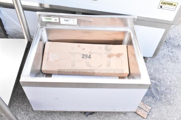 Brand new Regency 600IB1824CP underbar ice bin with 7-circuit post-mix cold plate and bottle holders, 51 lb capacity, visible labels.