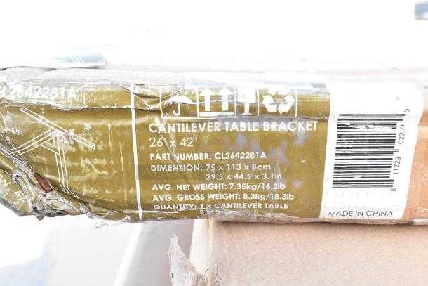 Bent packaging for Cantilever Table Bracket, 26"x42", Part No. CL2642281A. Dimensions: 75x113x8cm. 12 items available, made in China.