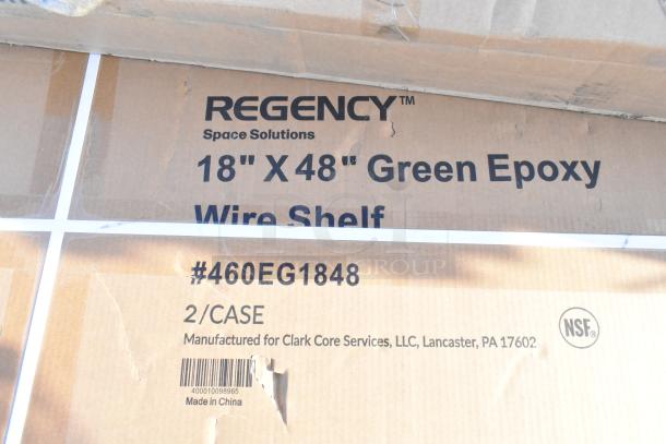 Regency 18"x48" green epoxy wire shelf, new in box, model #460EG1848, 2 per case, NSF certified, Made in China.