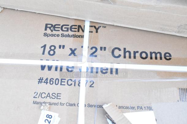 Regency 18"x72" chrome wire shelf box, model #460EC1872, labeled "2/CASE," seen partially opened.