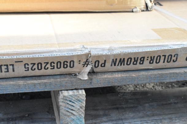 Cardboard box labeled "Color: Brown PO#: 09052025" with slight tear, part of 12 new scratch and dent items.