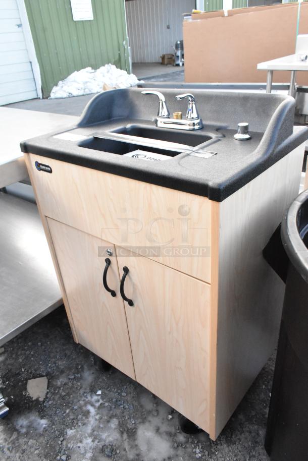 BRAND NEW Ozark River portable hot water hand sink, Premier Maple finish, laminate cabinet, single basin, scratch and dent.