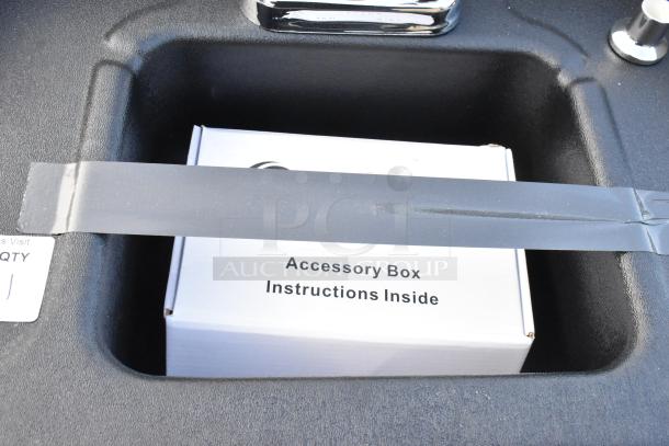 BRAND NEW Ozark River hot water hand sink with maple laminate cabinet, single basin, scratch and dent, accessory box included.