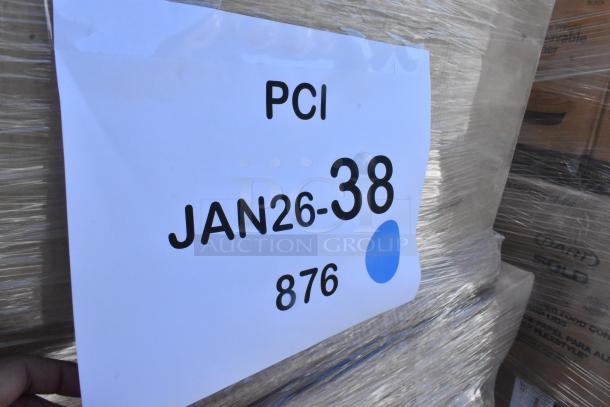 Pallet with a label marked "PCI JAN26-38 876," containing 40 new scratch and dent items including glasses, plates, and sink.