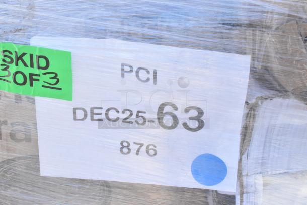 Skid wrapped with a label showing "SKID 3 OF 3", "PCI DEC25-63", indicating a batch of 22 new scratch and dent items.