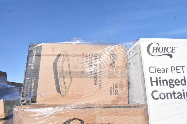 Boxes of Choice microwavable containers and hinged containers, brand new, in original packaging, 37 times bid value.