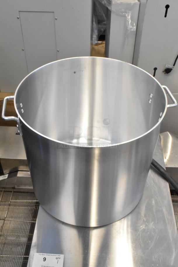 Brand new Choice 80 Qt. heavy weight aluminum stock pot. Scratch and dent condition, sturdy handles, ideal for large batch cooking.