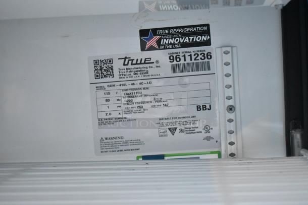 Label for 2019 True GDM-41SL-48-HC-LD Cooler. Features 115V, 1 Phase, R290 refrigerant. Includes serial number 9611236.