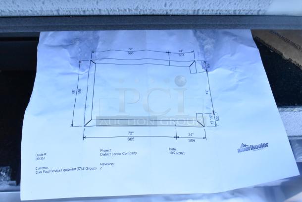 Brand new Amerikooler ND1500940S walk-in box blueprint. Dimensions 5.5'x8'. No condenser/compressor. Scratch and dent model.
