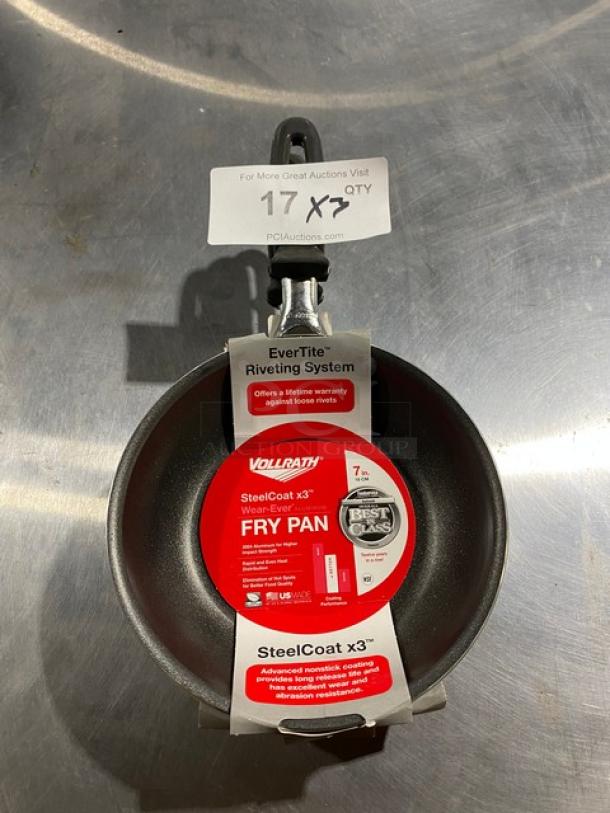 Vollrath 7" SteelCoat x3 nonstick fry pan, new with tag; features EverTite Riveting System, abrasion resistance.