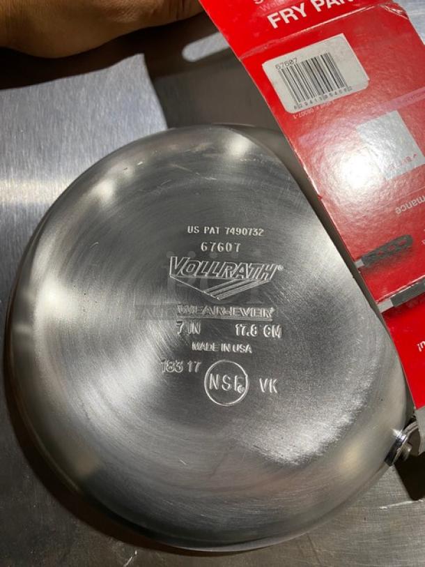 Vollrath Wear-Ever 7-inch fry pan, model 67607, stainless steel, made in USA, NSF certified, patent 7490732.