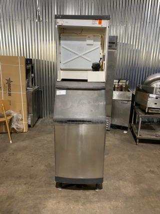 Manitowoc Commercial Stainless Steel Electric Powered Water-Cooled Ice Making Machine Head/Ice Storage Bin Combo! With Lift-Open Bin Door! Model: QY0425W SN: 010161088! 115V 1 Phase! On Legs! - Item #1192403