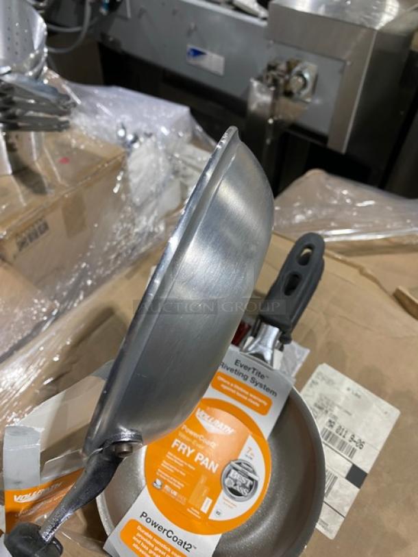 Volrath fry pan with PowerCoat2 non-stick, orange tag. New condition, stainless steel with a black handle.