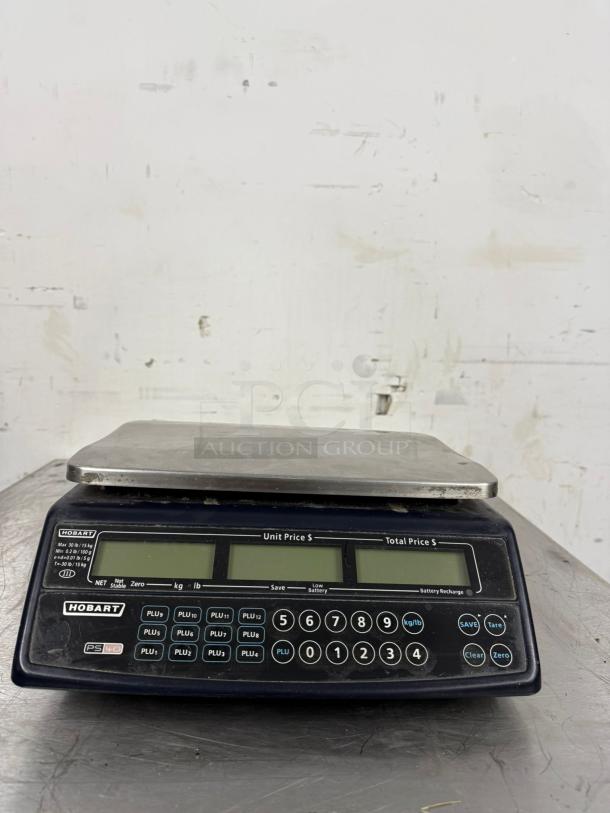 Hobart digital weighing scale, model PS40, with keypad and dual displays, in used condition.