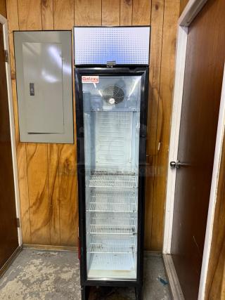 Galaxy GDN-5 16 9/16" Black Swing Glass Door Merchandiser Refrigerator with Red, White, and Blue LED Lighting