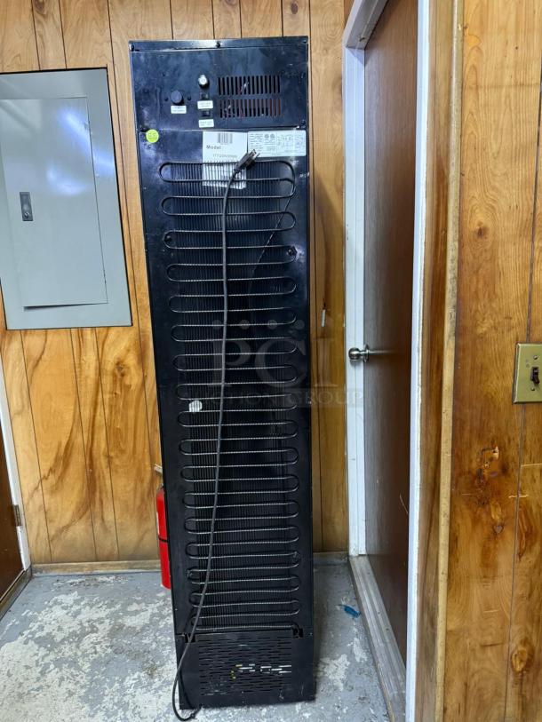 Galaxy GDN-5 16 9/16" Black Swing Glass Door Merchandiser Refrigerator with Red, White, and Blue LED Lighting - Image 3 of 4