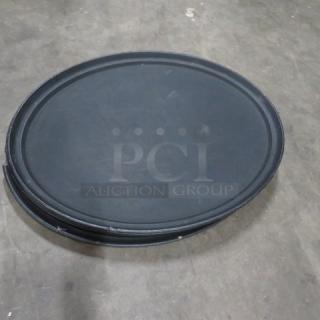 27x22 inch oval black serve tray, durable material, used condition, slight surface wear, suitable for catering or events.