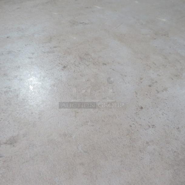 Gray tabletop with dual pedestal bases, 72x30x30 inches. Smooth finish, suitable for office or home use.
