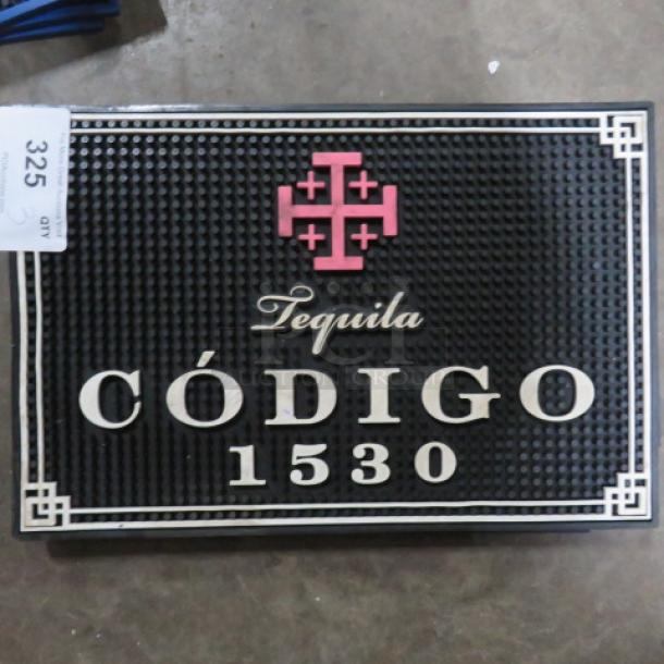 18x12 Código 1530 Tequila bar mat, black with pink and white logo, new condition, item tag visible.