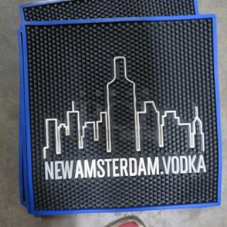 13x13 New Amsterdam Vodka bar mat featuring city skyline design in black and white, brand new condition.