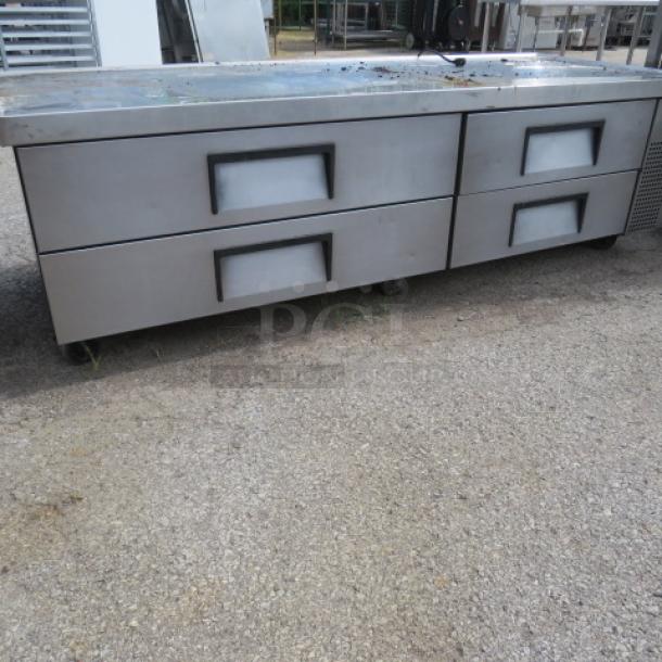 True 4 Drawer Chef Base on Casters, model TRCB-82-84-HC, 84x32x26 inches, 115V. Stainless steel, used, $8506.00.