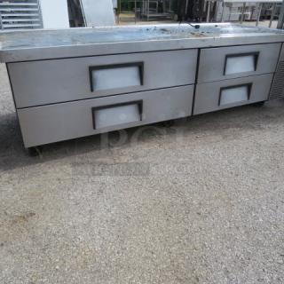 True 4 Drawer Chef Base on Casters, model TRCB-82-84-HC, 84x32x26 inches, 115V. Stainless steel, used, $8506.00.