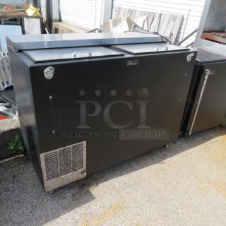 Perlick Bottle Box, Model BC48-1, 48x24x38 inches, working condition. Black exterior, dual doors, 115V.