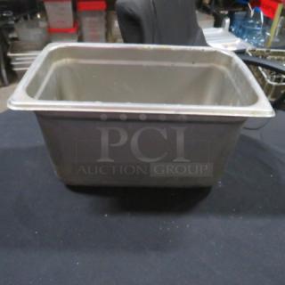 1/4 Size 6 Inch Deep Hotel Pan, stainless steel, gently used, suitable for commercial kitchens.