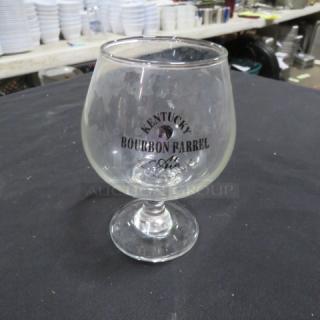 Stem bourbon glass with "Kentucky Bourbon Barrel Ale" logo, clear glass, round bowl, excellent condition.