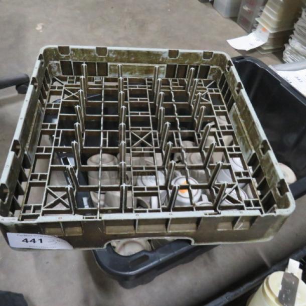 Dishwasher rack 3XBID, square design, grid structure, used condition, beige color, marked with tag "441."