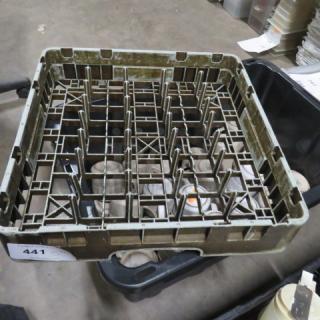 Dishwasher rack 3XBID, square design, grid structure, used condition, beige color, marked with tag "441."