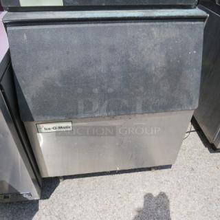 ICE O MATIC B40PSA ice bin, 30x32x38 inches, stainless steel, used condition, visible logo label on front.