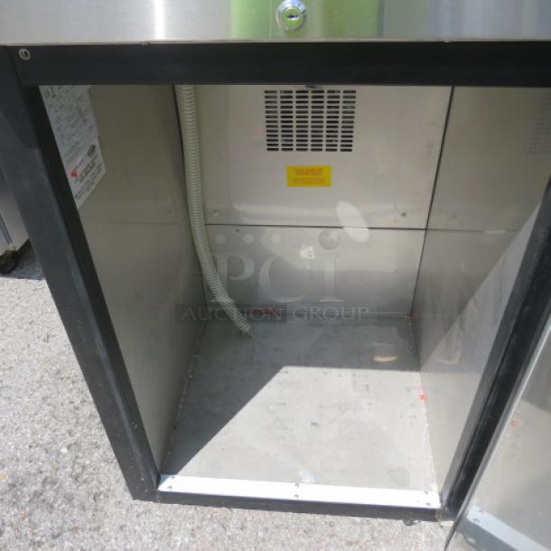 Micromatic one-door keg box on casters, Model MDD23ENTMX, 25x28x38 inches, 220V, unable to test, interior view.