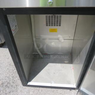 Micromatic one-door keg box on casters, Model MDD23ENTMX, 25x28x38 inches, 220V, unable to test, interior view.