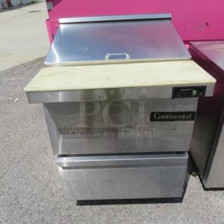 Continental 2 Drawer Refrigerated Prep Table, Model SW27-12M, on casters. Stainless steel, 28x34x42, 115V.