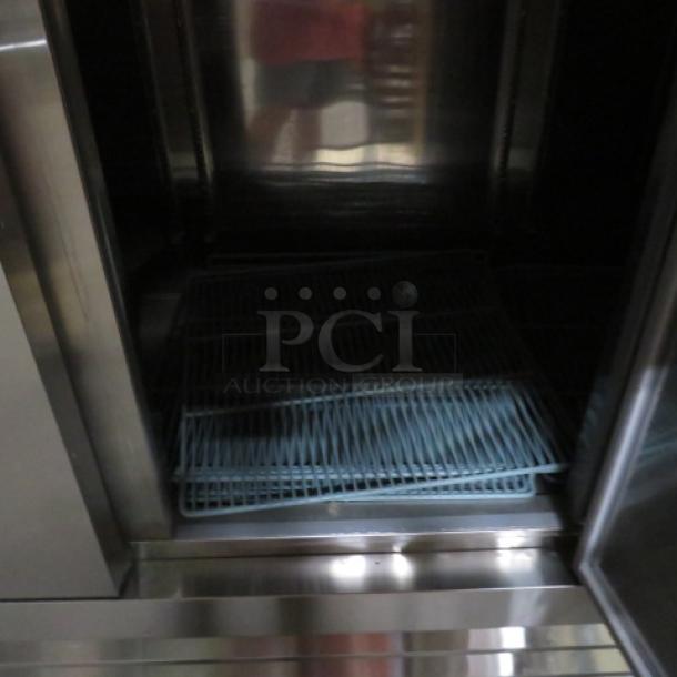 Koolmore 3 Door Stainless Steel Freezer, Model RIF-3D-SS, with 9 racks on casters. Measures 81x33x83 inches. 115 Volt.