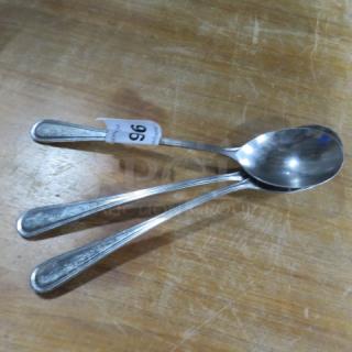 Stainless Steel Spoon set, 3 pieces, slightly used, features decorative handles, tagged with number 96.