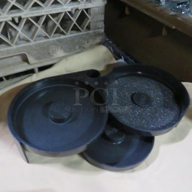 Black plastic margarita salter with three compartments, clean condition, ideal for bar use.