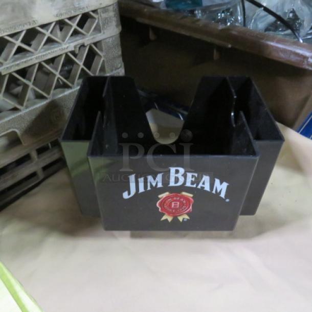 Jim Beam bar organizer, black with logo, good condition. Rectangular design, ideal for storing bar tools and accessories.