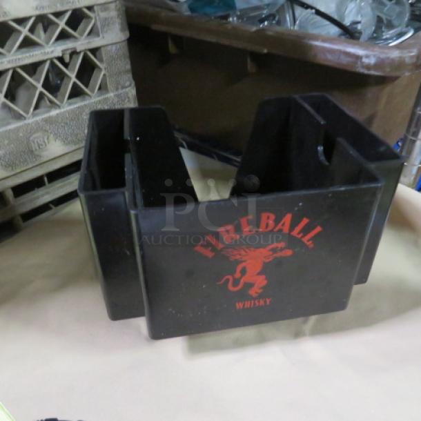 Black Fireball Whisky bar organizer with red logo, used condition.