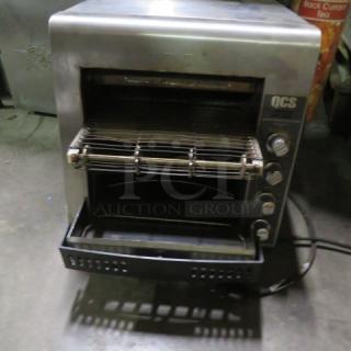 Star One Star Conveyor Toaster, Model QCS-2-80C, 208 Volt. Dimensions: 14.5"x23"x16". Used; features QCS branding on controls.