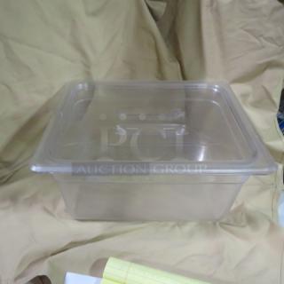 1/2 Size 6 Inch Deep Food Storage Container with Lid. Clear plastic, durable, good condition, model 2XBID.