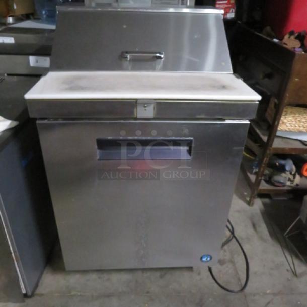 Hoshizaki 1-door refrigerated prep table with cutting board, Model CRMR-27-8CC, on casters, 27x30.5x44 inches, 115 Volt.