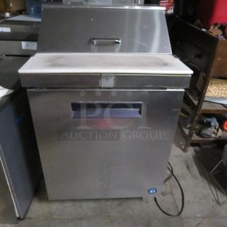 Hoshizaki 1-door refrigerated prep table with cutting board, Model CRMR-27-8CC, on casters, 27x30.5x44 inches, 115 Volt.