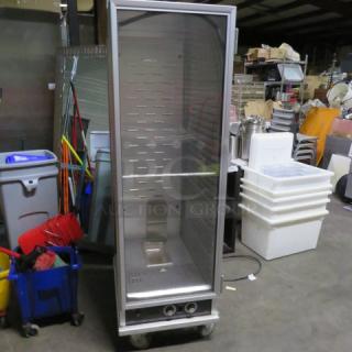 Adcraft Heat and Hold cabinet on casters, 20.5x31x67 inches, excellent condition. Features control panel, stainless steel finish.