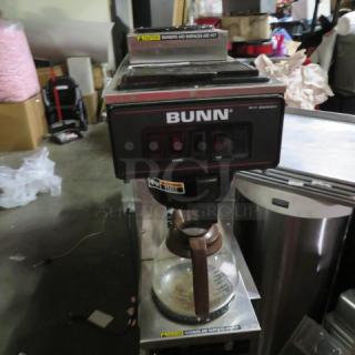 Bunn VP17-2-SST coffee brewer with top warmer, filter basket, and 1 pot. 120 Volt. Model #VP17-2-SST. Condition: Used.