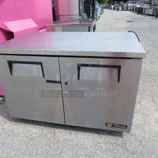 True 2-Door Worktop Freezer, Model TUC-48F, stainless steel, on casters, 48"x31"x35.5", 115V, excellent condition.