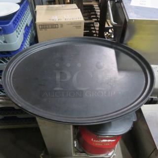 Black Cambro serving tray, size 27x22, in used condition with visible wear marks. Model 2XBID.