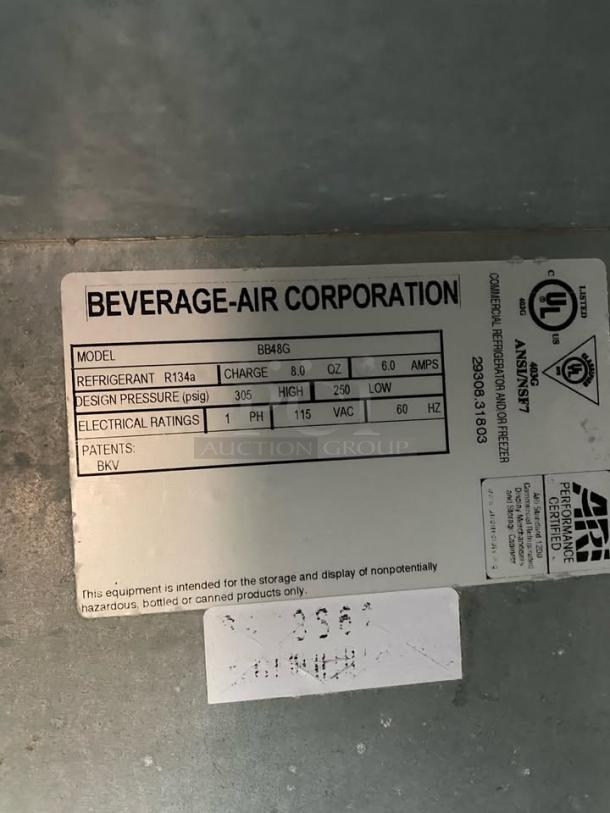 Beverage-Air BB48G Commercial Back Bar Cooler - 2 Glass Doors!  This reliable unit is perfect for keeping a wide variety of bottled or canned beverages perfectly chilled and attractively displayed, making it ideal for bars, pubs, restaurants, or even a home bar setup. - Image 2 of 3