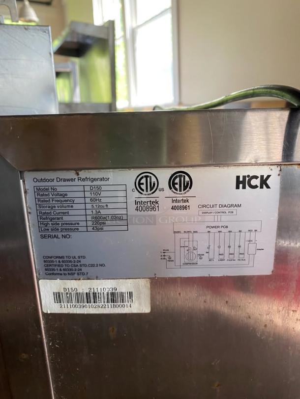 HCK Model D150 Outdoor Drawer Refrigerator - Two Drawers! Perfect for patios, outdoor kitchens, or even as extra refrigeration in a commercial setting. This unit offers convenient drawer access and durable construction. - Image 2 of 3